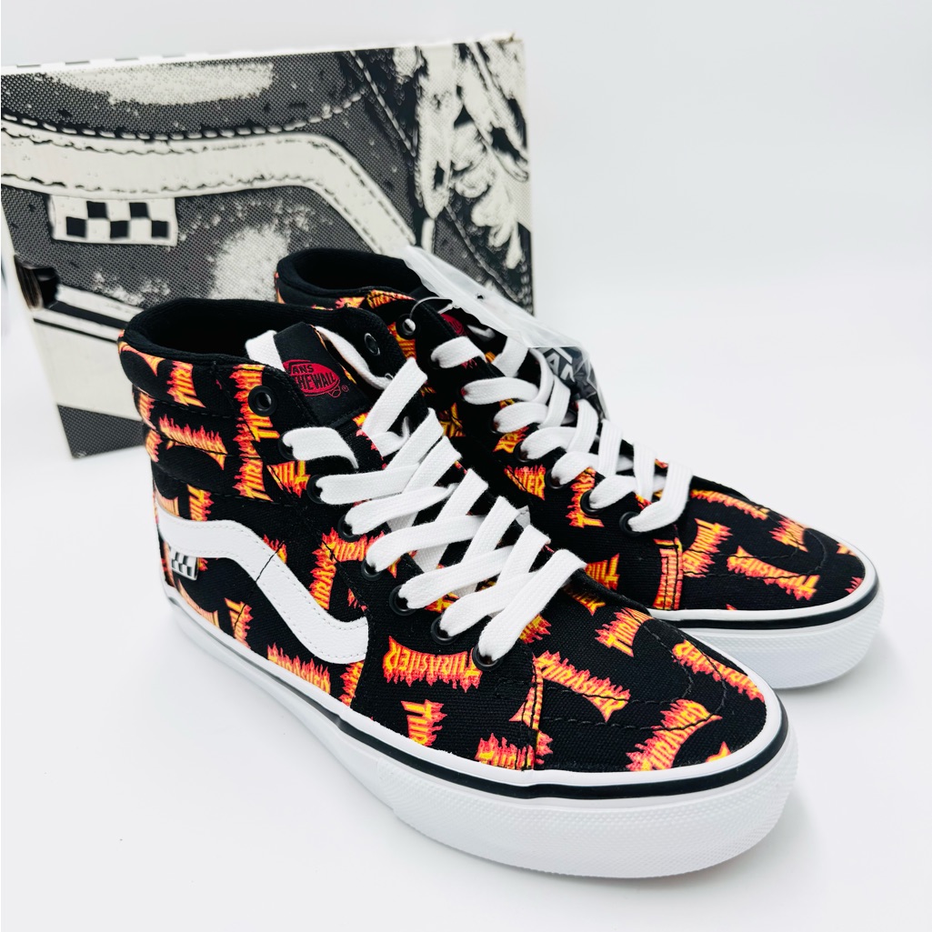 New Vans X Thrasher Sk8-Hi Black Multi Men’s Canvas Skate Sneakers Size 6.5
